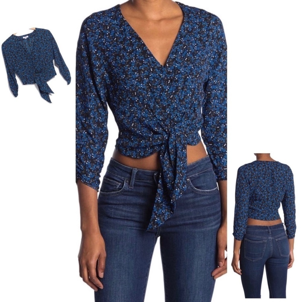 NWT PARKER Flirty Boho Tie Front Wrap Cropped Fit Long Sleeve Blouse